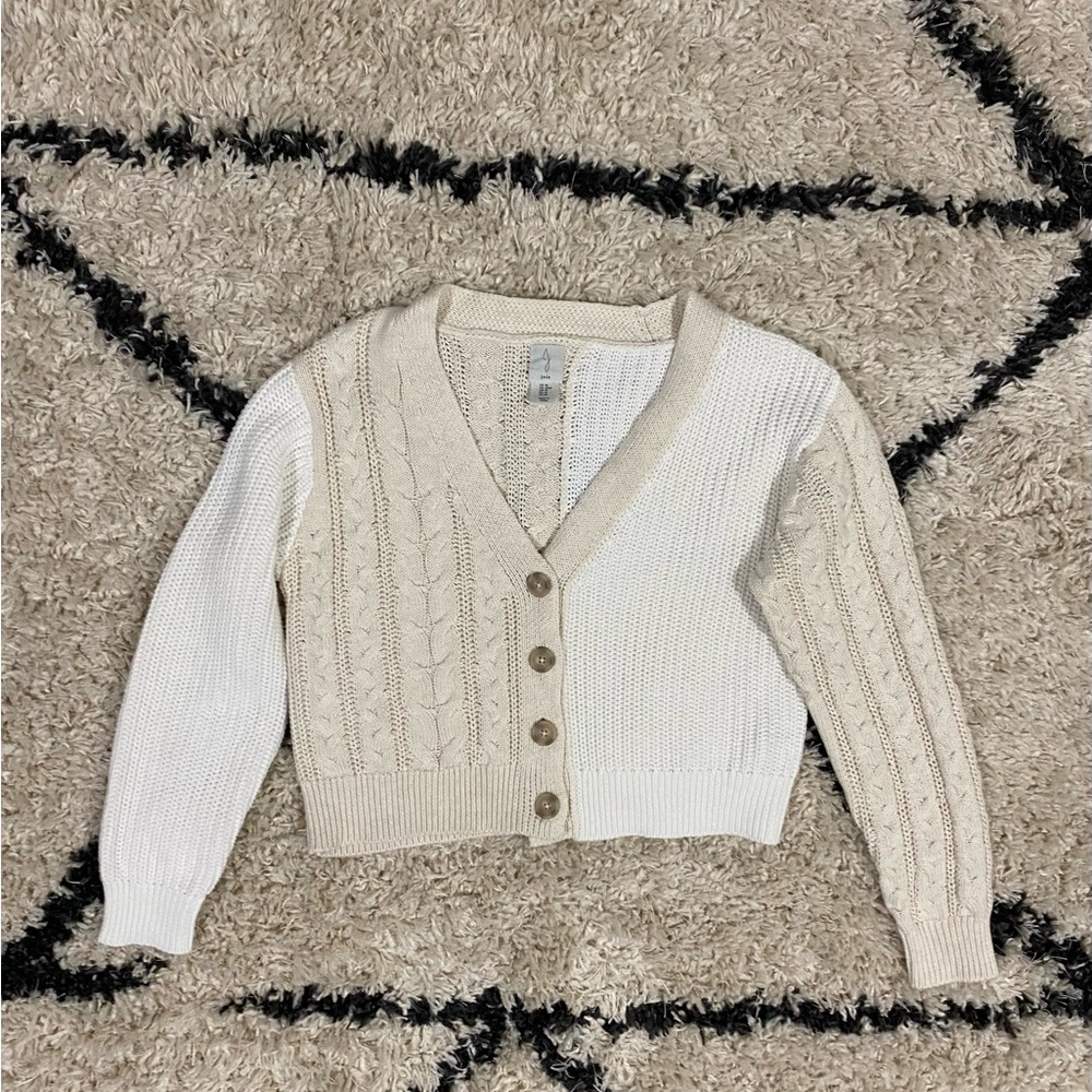 Joie neutral Two Tone cable Knit Button Down Cardigan Sweater Classic soft girl